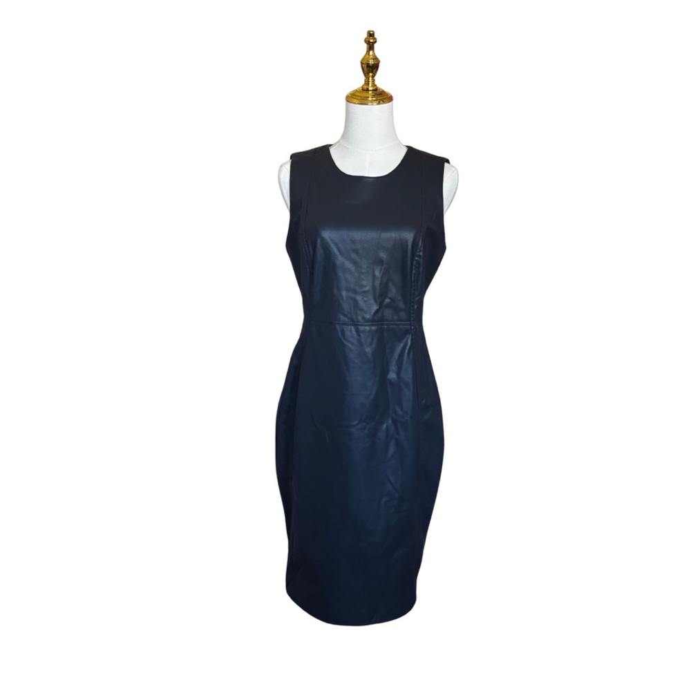 Calvin Klein Gray Faux Lather Midi Dress Gold Zipper NWT